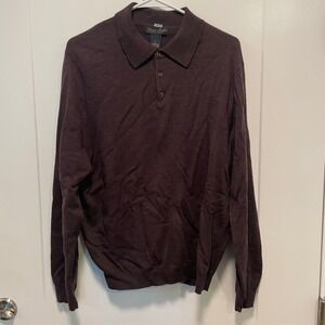 Garret Scott Mens Brown Extra Fine Merino Wool Long Sleeve Polo Sweater Large